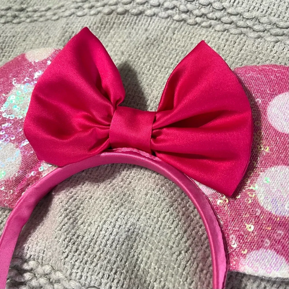 Disney Minnie Mouse Pink Polka Dot Sequin Ears Headband